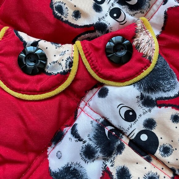 Vintage 60s Kids Pajama Set Size XL Heavy Quilted Dog Print Sleepwear Red Red - Picture 10 of 16